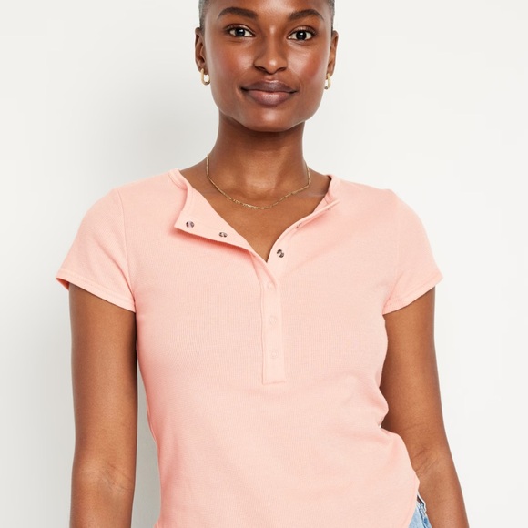 NWT OLD NAVY Short-Sleeve Waffle-Knit Henley Top Color: Pink Bamboo - Picture 2 of 9